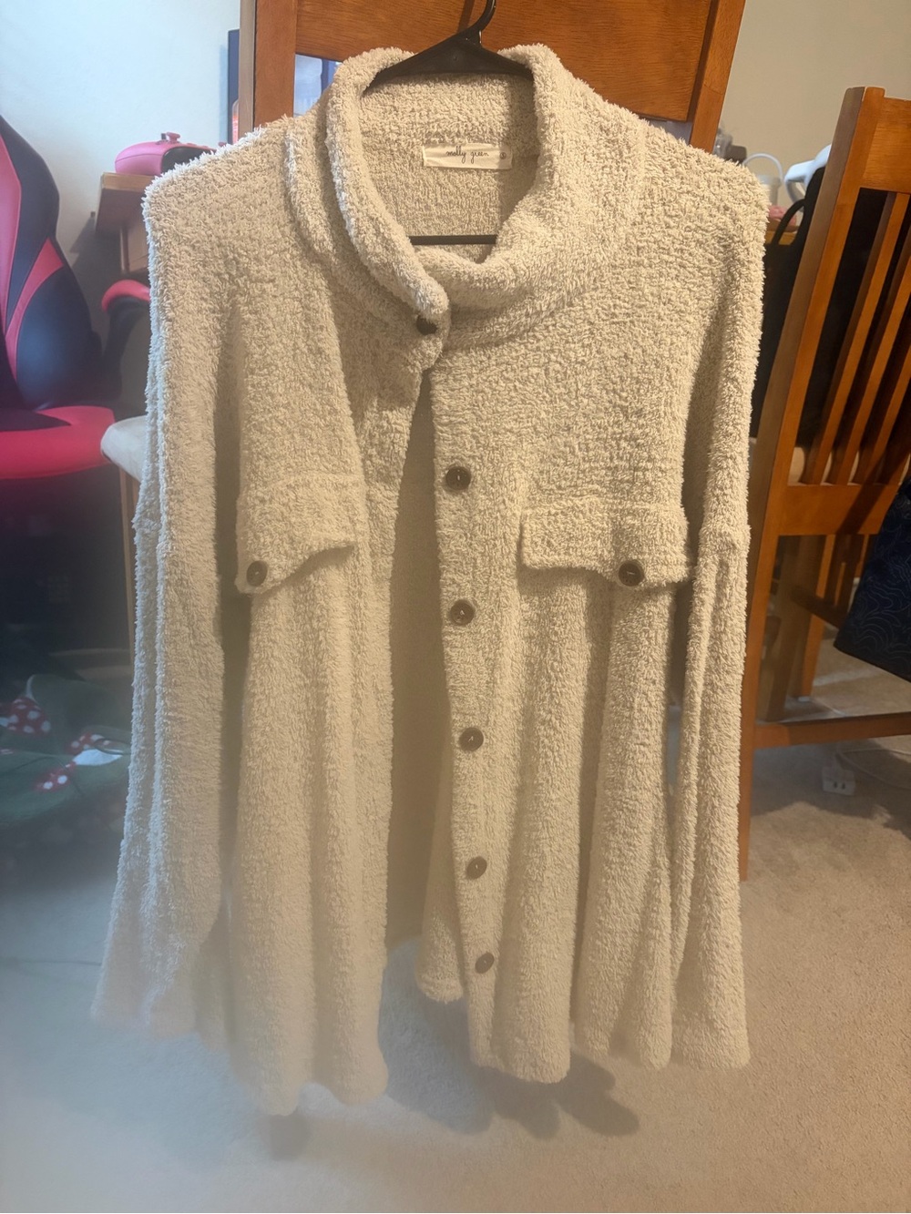 Cream Textured Button-Front Bouclé Cardigan